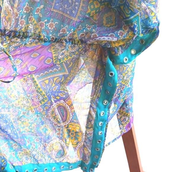 EXOTIC BEACH COVERUP Turqouise Sequins PLUS SIZE Paisely Gypsy Mirror One Size - Picture 7 of 10